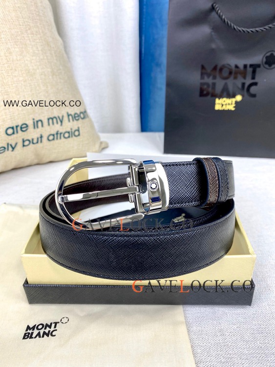 New Replica Mont Blanc Horseshoe Belt With Silver Buckle 30MM